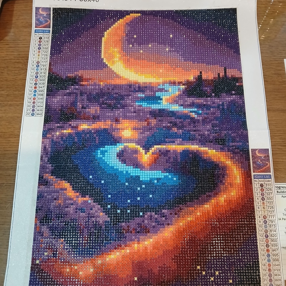 Finished 5D‎ Diamond Art Painting Wall, Purple Sea-sunset Sealed With Clear Glue